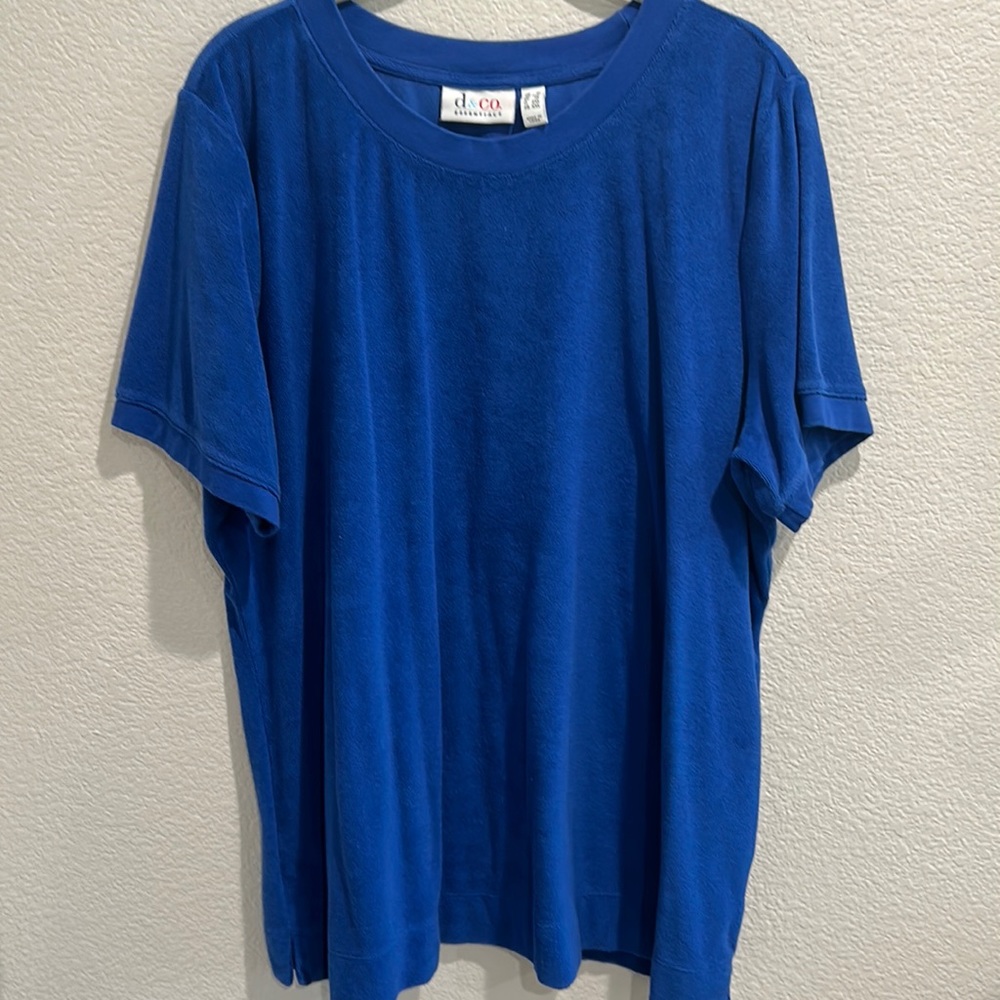 d & co essentials royal Blue cotton/poly s/s top EUC, 1X